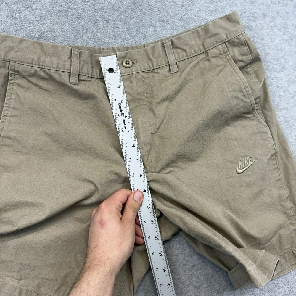 Nike Club Khaki washed Chino‎ Shorts Cotton Swoosh Beige Brown Casual Size 32 M